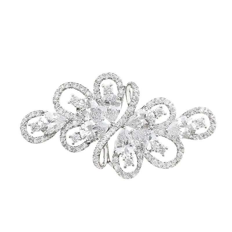 YOQUCOL White Cubic Zirconia Crystal Rhinestone Ribbon Shape Silver Tone Brooch Pin for Women Wedding Brides Jewelry - Image 1